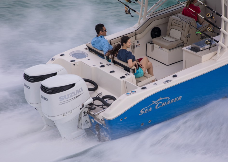 sea cruiser boat anchored with a df300ap - dual
